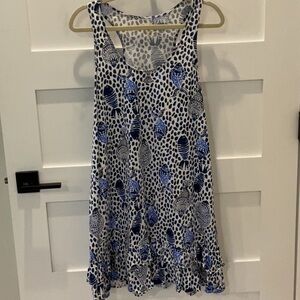 Blue and White Patterned Sleeveless Dress